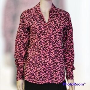 SHERRY Cervi Pink Cheetah Leopard Print Snap Long Sleeve Rodeo Shirt